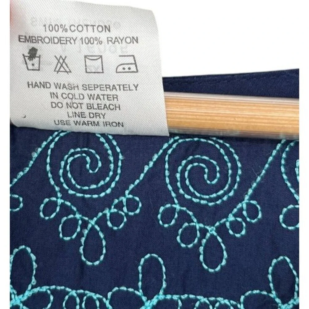 It Figures! Swim Cover Up Tunic Womens Size 2X Navy Blue Embroidered Cotton Boho